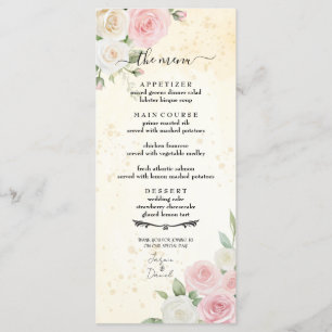 Menu de mariage des floraisons de roses roses et b