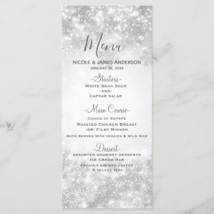 Menu de mariage d'hiver aux flocons de neige scint