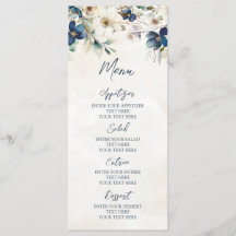 Menu de mariage d'hiver floral bleu élégant