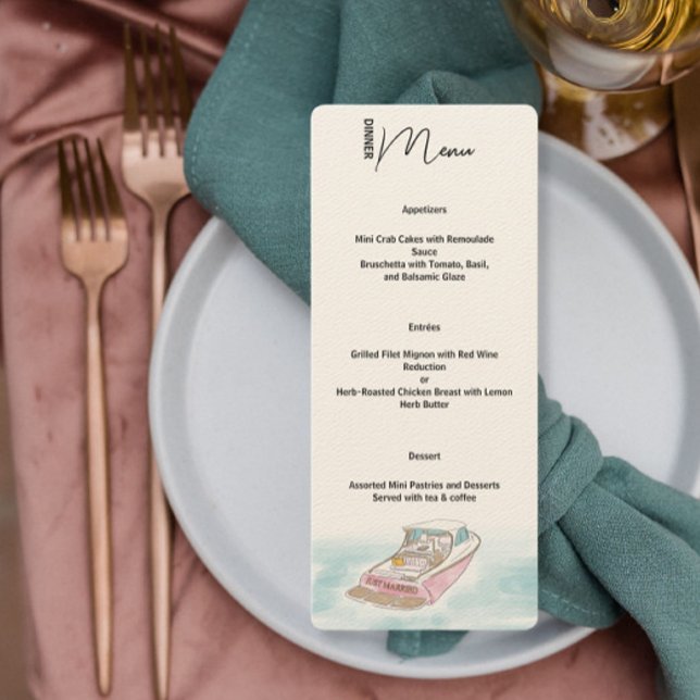 Menu de mariage Dîner sur un bateau "Juste mariés" (Créateur téléchargé)