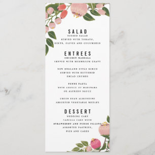 Menu de mariage du jardin bohème