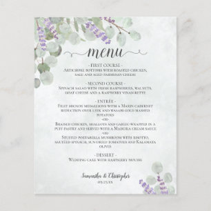 Menu de mariage économique au eucalyptus rustique 
