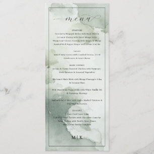 Menu de mariage élégant à l'aquarelle verte