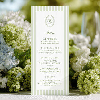 Menu de mariage élégant à rayures vertes