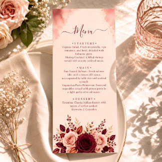 Menu de mariage élégant avec feuillage aquarelle e