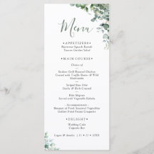 Menu de mariage élégant avec verdure d'eucalyptus
