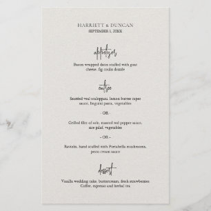 Menu de mariage élégant beige intemporel neutre