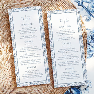Menu de mariage élégant bleu à la chinoiserie