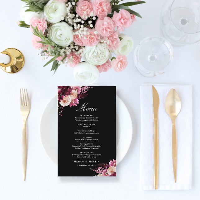 Menu de mariage élégant bohème floral (Créateur téléchargé)