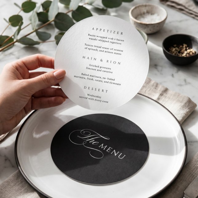 Menu de mariage élégant cercle noir Calligraphie (Créateur téléchargé)