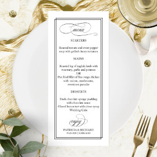 Menu de mariage élégant écriture noire 4x9