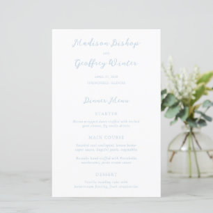 Menu de mariage élégant en poudre bleue Script Gra