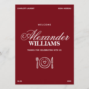 Menu de mariage élégant et chic bordeaux pour viei
