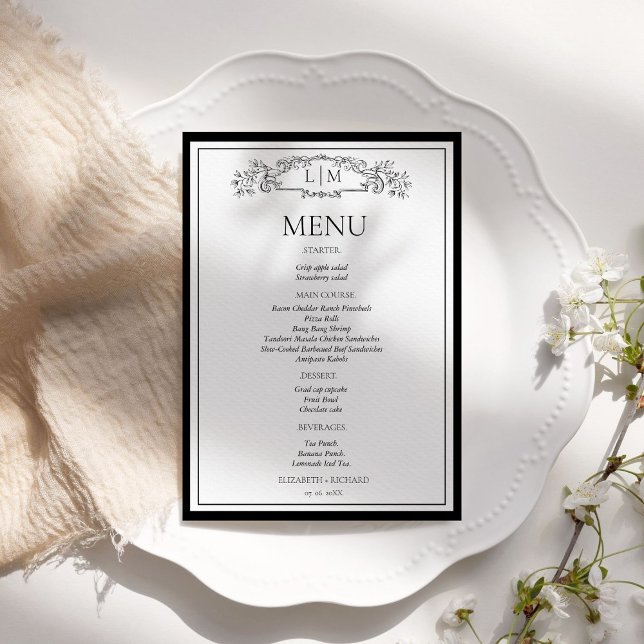 Menu de mariage élégant et chic pour la douche de  (Créateur téléchargé)