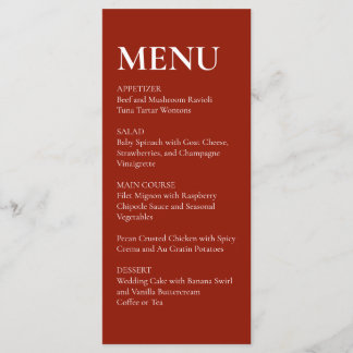 Menu de mariage élégant et moderne rouge