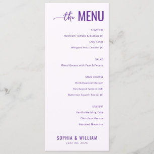 Menu de mariage élégant lavande