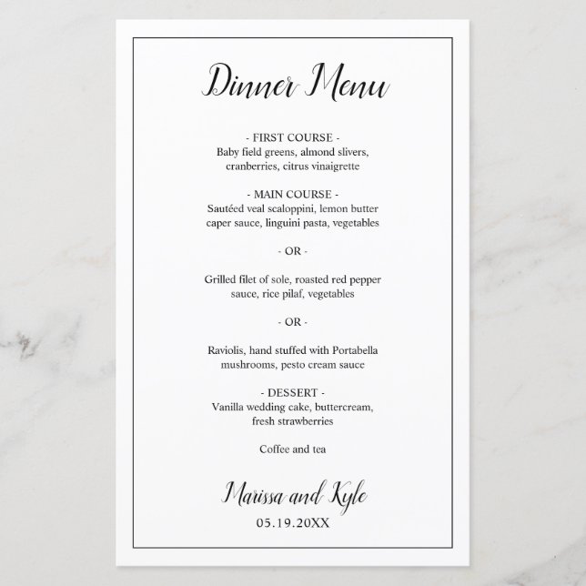 Menu de mariage élégant Monogramme Classique (Devant)
