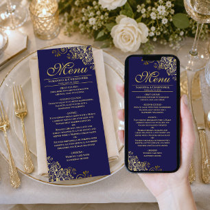 Menu de mariage élégant Navy & Or téléchargeable