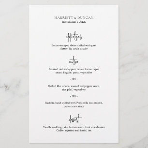Menu de mariage élégant noir et blanc intemporel