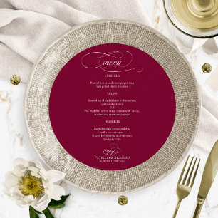 Menu de mariage élégant rond Burgundy Marsala