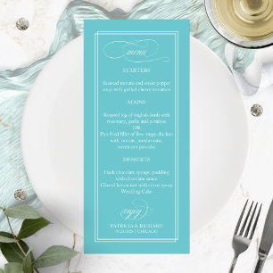 Menu de mariage élégant simple bleu puriste 4x9