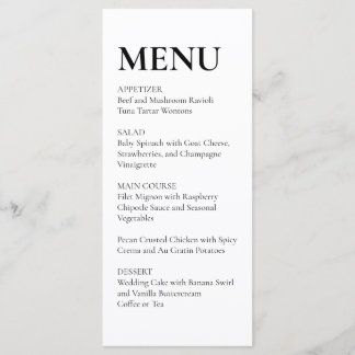 Menu de mariage élégant simple noir et blanc