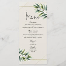 Menu de mariage feuille d'olive verte os blanc et 