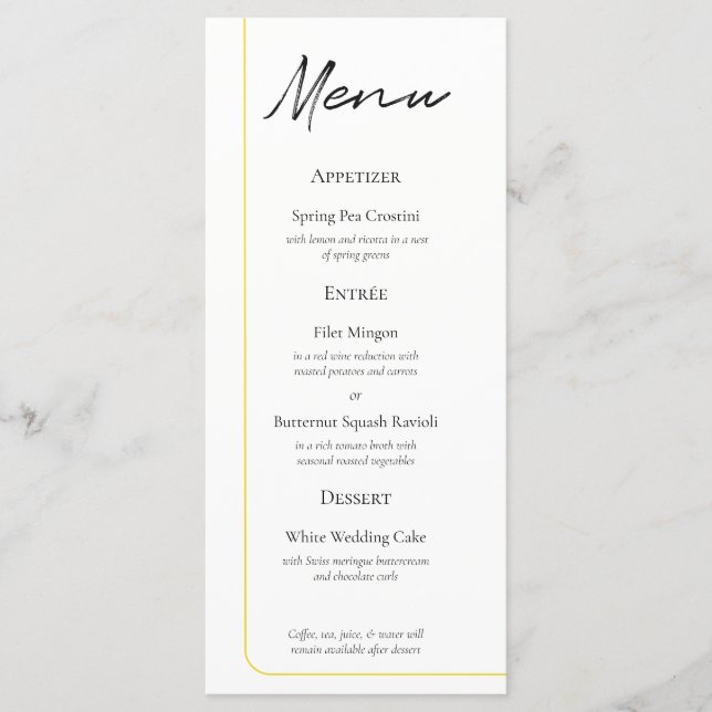 Menu de mariage Fil d'Or Simple (Devant)