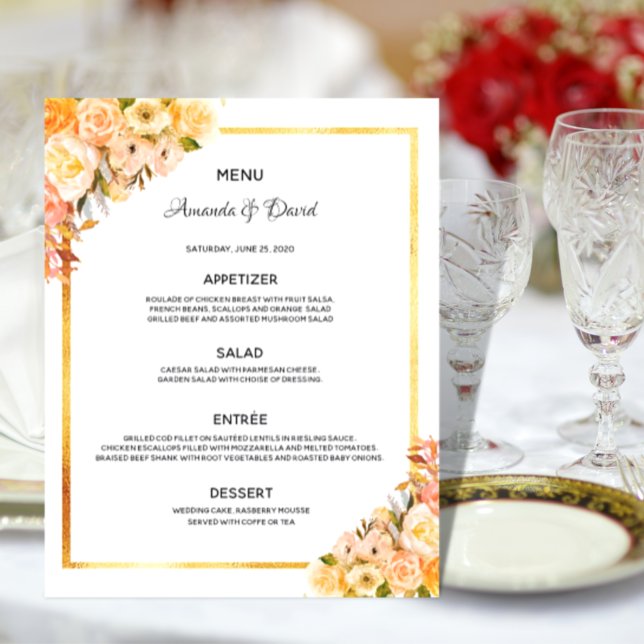Menu de mariage fleurs roses élégantes élégantes d (Créateur téléchargé)