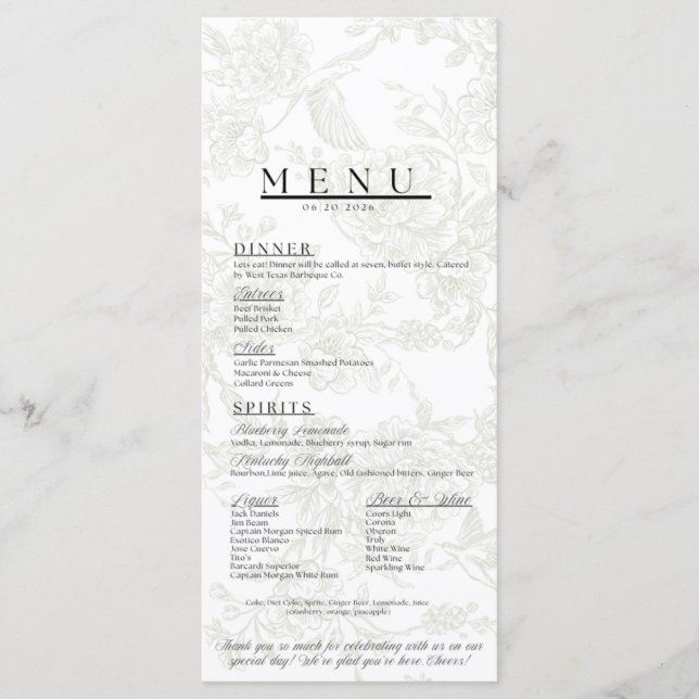 Menu de mariage floral (Devant)