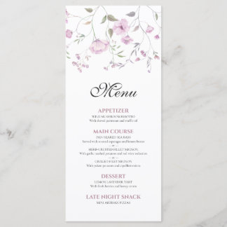 Menu de mariage floral à l'aquarelle élégant rose