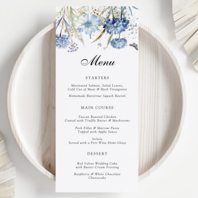 Menu de mariage floral aquarelle aux fleurs sauvag (Créateur téléchargé)