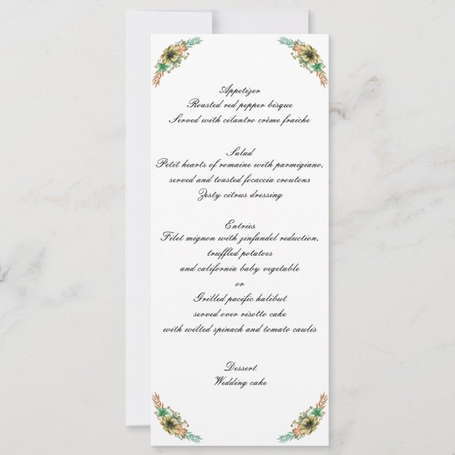 Menu de mariage floral aquarelle jaune et orange (Devant)