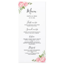 Menu de mariage floral aquarelle printemps / été