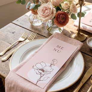Menu de mariage floral bohème moderne Rose