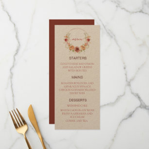 Menu de mariage floral citrouille automne papier k