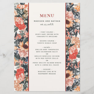 Menu de mariage floral Cottagecore romantique vint