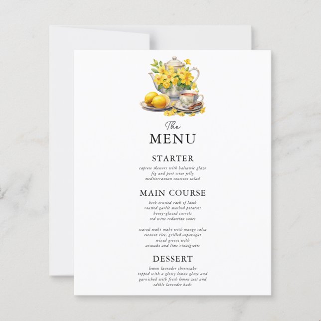 Menu de mariage floral élégant blanc et jaune (Devant)