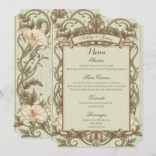 Menu de mariage floral élégant et vintage vert sau