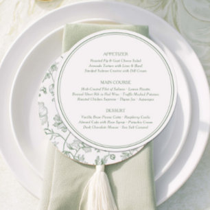 Menu de mariage floral français vert sauge élégant