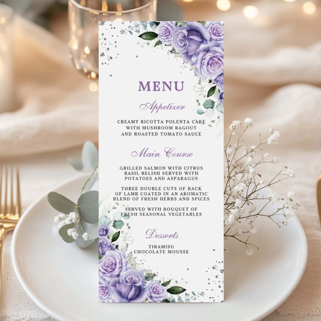 Menu de mariage floral lavande lilas pourg violet (Créateur téléchargé)