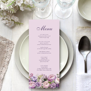 Menu de mariage floral lilas bohème