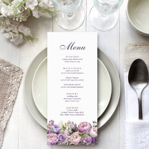 Menu de mariage floral lilas bohème