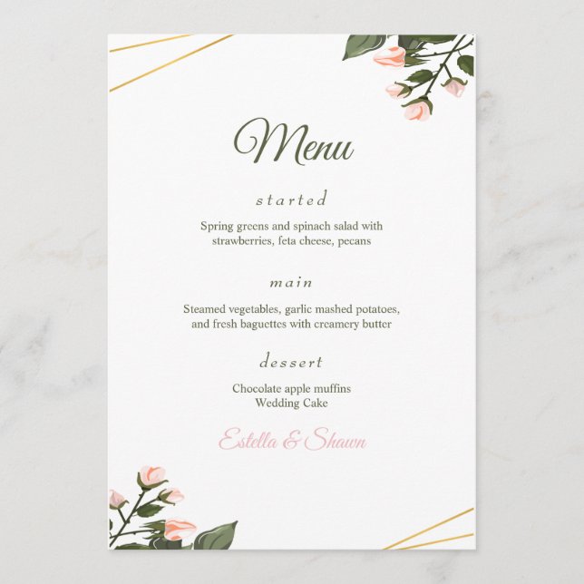 Menu de mariage floral Menu de mariage moderne  (Devant)