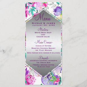 Menu de mariage floral moderne de couleur rose vio