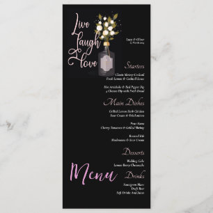Menu de Mariage floral noir personnalisé avec devi