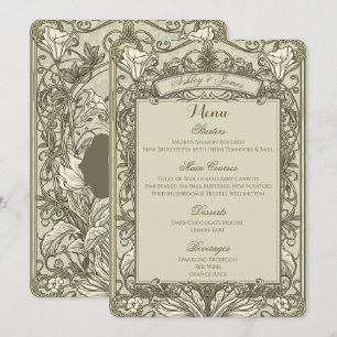 Menu de mariage floral or brun élégant vintage