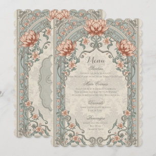 Menu de mariage floral rose argenté élégant vintag