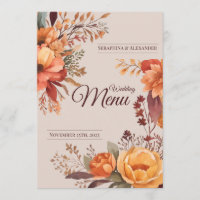 Menu de mariage floral rustique aquarelle d'automn