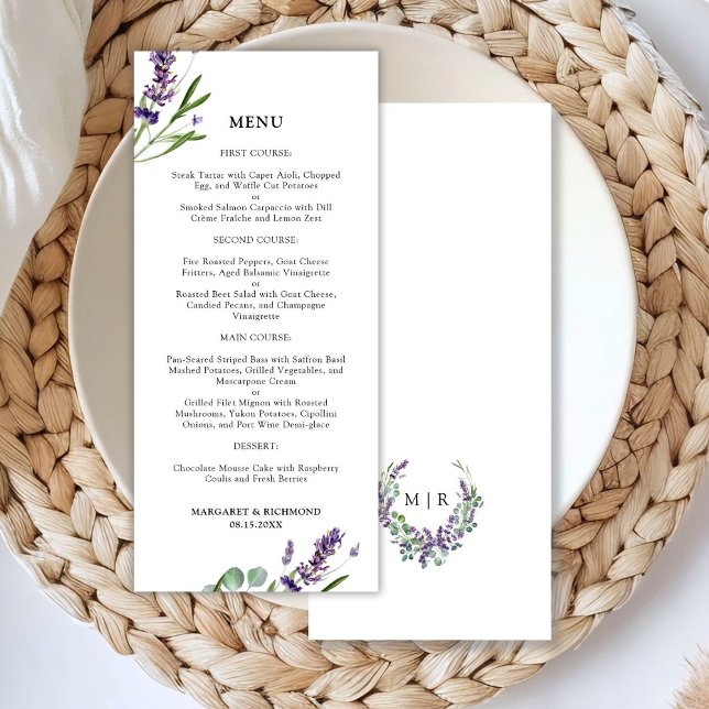 Menu de Mariage Floral Rustique Purple Lavender (Créateur téléchargé)